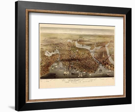 1873, Boston Bird's Eye View, Massachusetts, United States-null-Framed Giclee Print