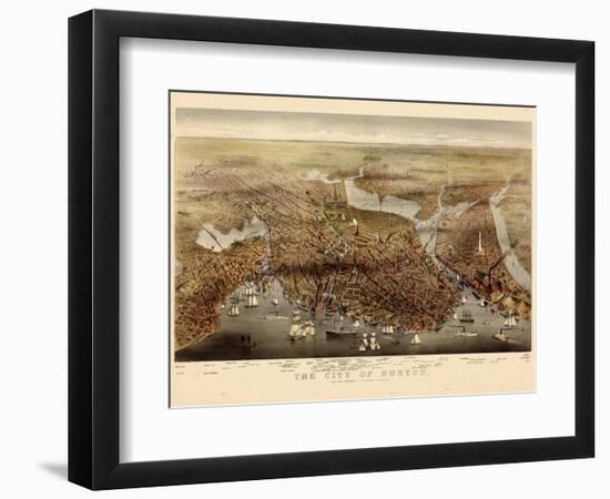 1873, Boston Bird's Eye View, Massachusetts, United States-null-Framed Giclee Print