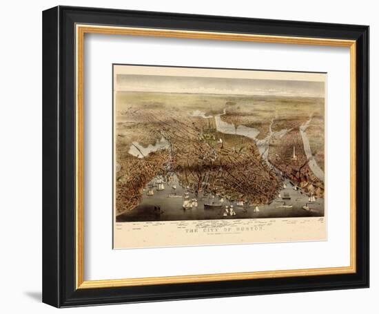 1873, Boston Bird's Eye View, Massachusetts, United States-null-Framed Giclee Print