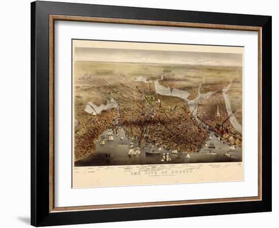 1873, Boston Bird's Eye View, Massachusetts, United States-null-Framed Giclee Print