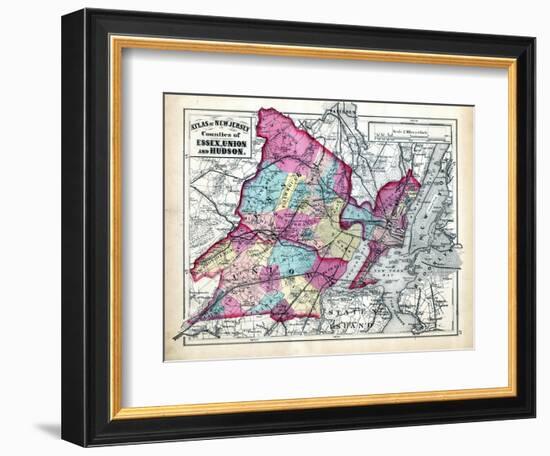 1873, Essex, Union and Hudson Counties Map, New Jersey, United States-null-Framed Giclee Print