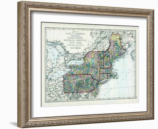 1873, Maine, New Hampshire, Vermont, Massachusetts, Rhode Island, Connecticut, New York, USA-null-Framed Giclee Print