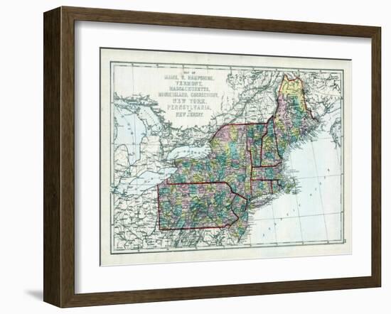 1873, Maine, New Hampshire, Vermont, Massachusetts, Rhode Island, Connecticut, New York, USA-null-Framed Giclee Print