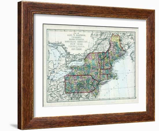 1873, Maine, New Hampshire, Vermont, Massachusetts, Rhode Island, Connecticut, New York, USA-null-Framed Giclee Print