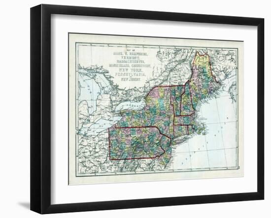 1873, Maine, New Hampshire, Vermont, Massachusetts, Rhode Island, Connecticut, New York, USA-null-Framed Giclee Print