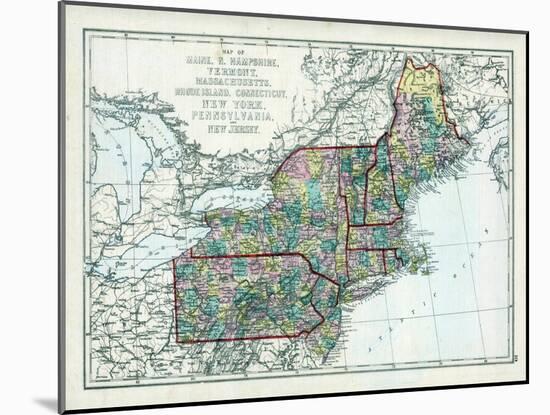 1873, Maine, New Hampshire, Vermont, Massachusetts, Rhode Island, Connecticut, New York, USA-null-Mounted Giclee Print