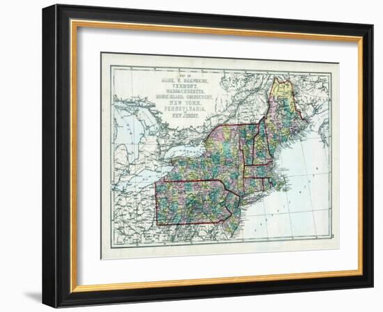 1873, Maine, New Hampshire, Vermont, Massachusetts, Rhode Island, Connecticut, New York, USA-null-Framed Giclee Print
