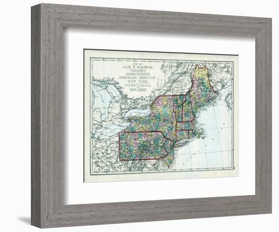 1873, Maine, New Hampshire, Vermont, Massachusetts, Rhode Island, Connecticut, New York, USA-null-Framed Giclee Print