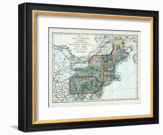 1873, Maine, New Hampshire, Vermont, Massachusetts, Rhode Island, Connecticut, New York, USA-null-Framed Giclee Print