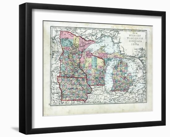 1873, Michigan, Wisconsin, Minnesota, Iowa, USA-null-Framed Giclee Print