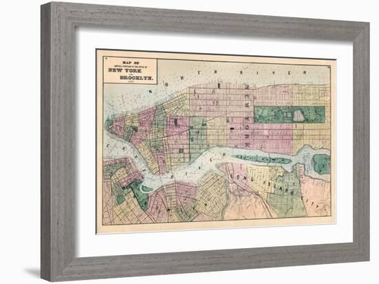 1873, New York and Brooklyn Cities Central Portions Map, New York, United States-null-Framed Giclee Print