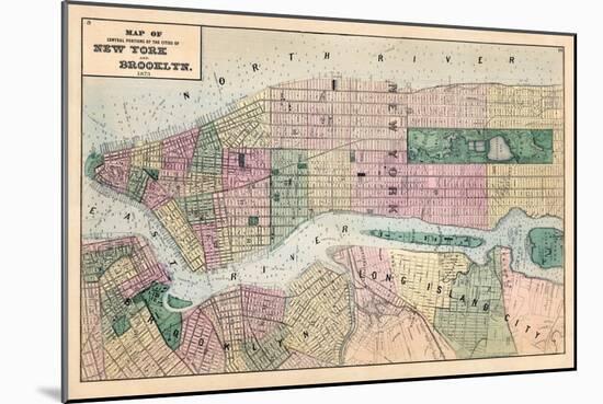1873, New York and Brooklyn Cities Central Portions Map, New York, United States-null-Mounted Giclee Print