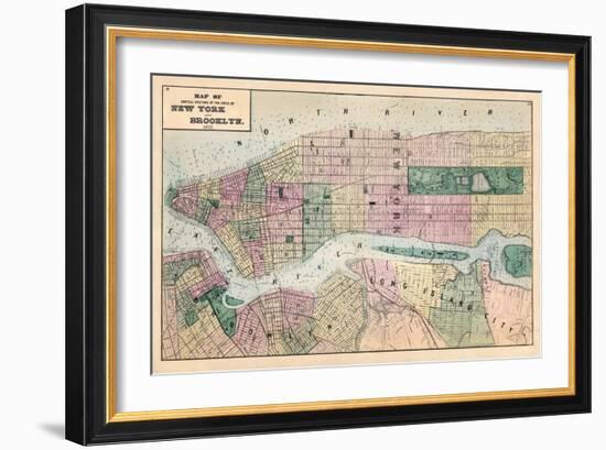 1873, New York and Brooklyn Cities Central Portions Map, New York, United States-null-Framed Giclee Print