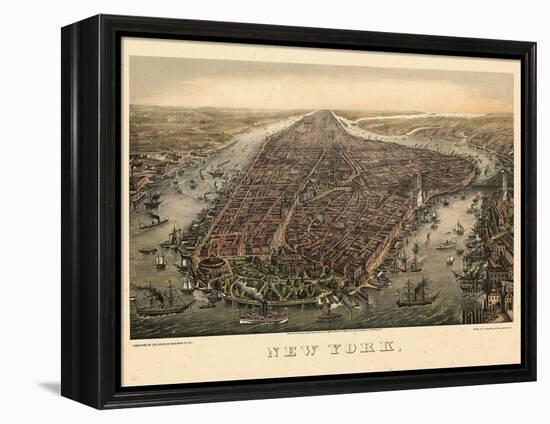 1873, New York City, 1873, Bird's Eye View, New York, United States-null-Framed Premier Image Canvas