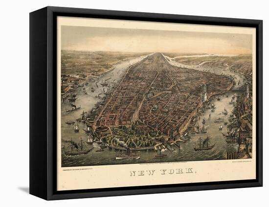 1873, New York City, 1873, Bird's Eye View, New York, United States-null-Framed Premier Image Canvas