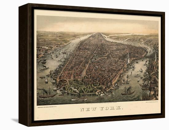 1873, New York City, 1873, Bird's Eye View, New York, United States-null-Framed Premier Image Canvas