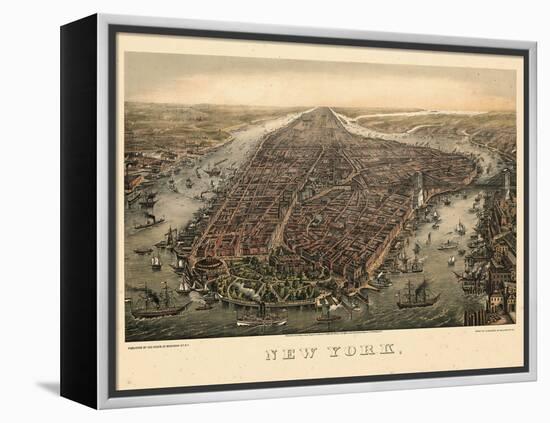 1873, New York City, 1873, Bird's Eye View, New York, United States-null-Framed Premier Image Canvas
