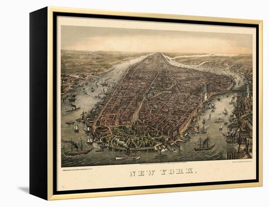 1873, New York City, 1873, Bird's Eye View, New York, United States-null-Framed Premier Image Canvas