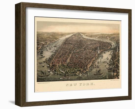 1873, New York City, 1873, Bird's Eye View, New York, United States-null-Framed Premium Giclee Print