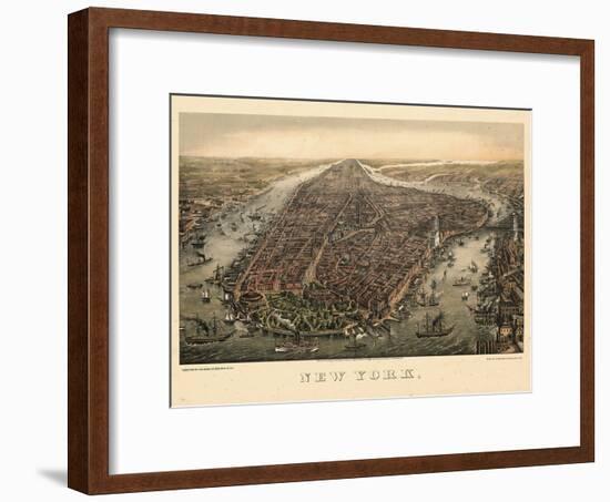 1873, New York City, 1873, Bird's Eye View, New York, United States-null-Framed Giclee Print