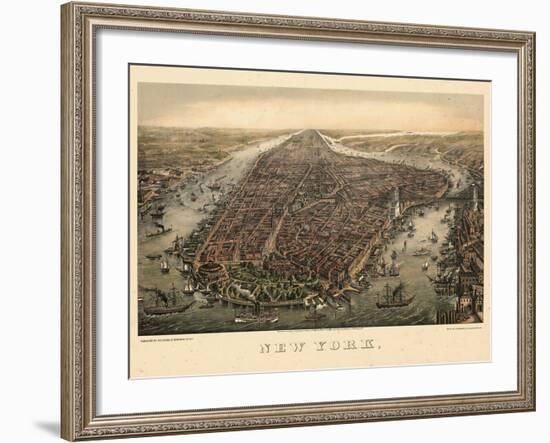 1873, New York City, 1873, Bird's Eye View, New York, United States-null-Framed Giclee Print