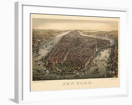 1873, New York City, 1873, Bird's Eye View, New York, United States-null-Framed Giclee Print