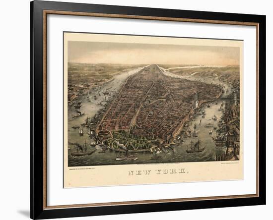 1873, New York City, 1873, Bird's Eye View, New York, United States-null-Framed Giclee Print