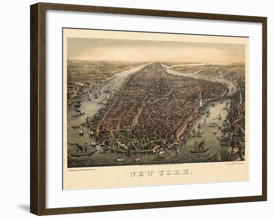 1873, New York City, 1873, Bird's Eye View, New York, United States-null-Framed Giclee Print