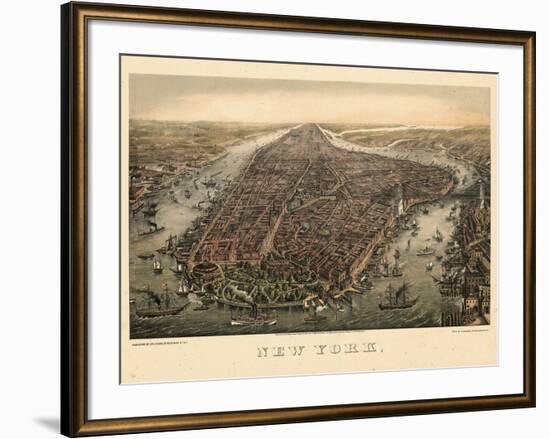 1873, New York City, 1873, Bird's Eye View, New York, United States-null-Framed Giclee Print