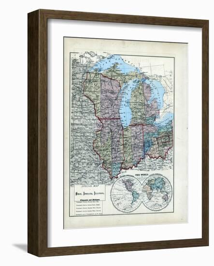 1873, Ohio, Indiana, Illinois, Wisconsin, Michigan, USA-null-Framed Giclee Print