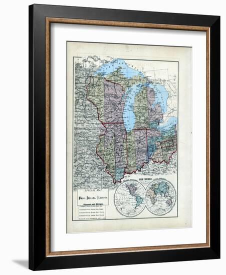 1873, Ohio, Indiana, Illinois, Wisconsin, Michigan, USA-null-Framed Giclee Print