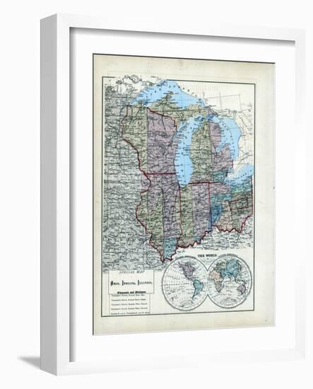 1873, Ohio, Indiana, Illinois, Wisconsin, Michigan, USA-null-Framed Giclee Print