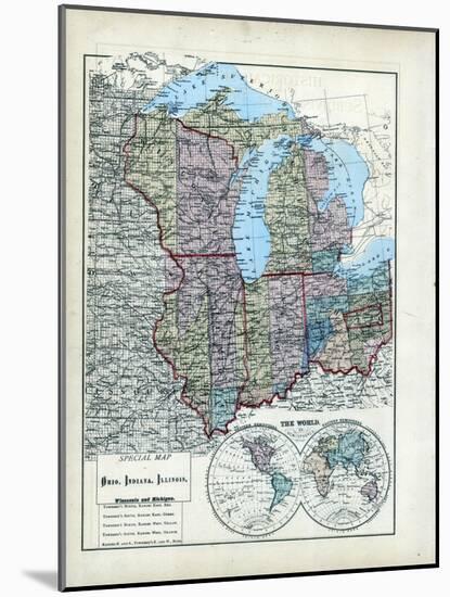 1873, Ohio, Indiana, Illinois, Wisconsin, Michigan, USA-null-Mounted Giclee Print