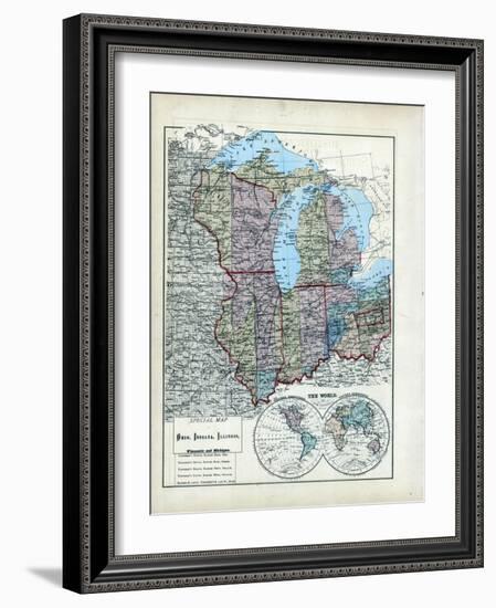 1873, Ohio, Indiana, Illinois, Wisconsin, Michigan, USA-null-Framed Giclee Print