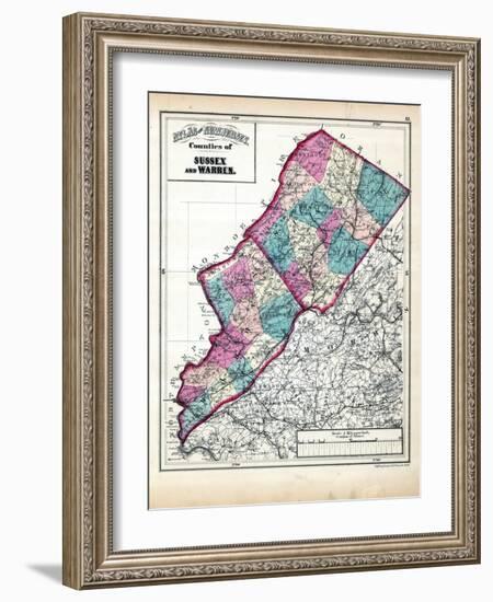 1873, Sussex and Warren Counties Map,New Jersey, United States-null-Framed Giclee Print