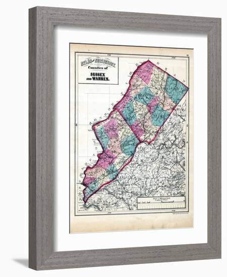 1873, Sussex and Warren Counties Map,New Jersey, United States-null-Framed Giclee Print