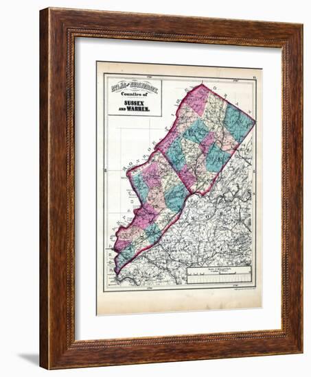 1873, Sussex and Warren Counties Map,New Jersey, United States-null-Framed Giclee Print