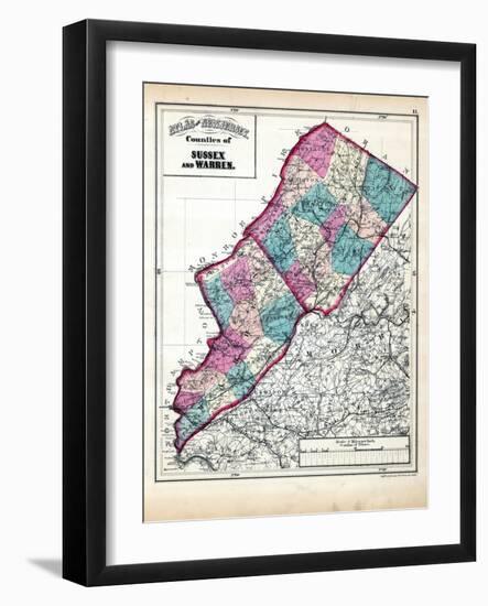 1873, Sussex and Warren Counties Map,New Jersey, United States-null-Framed Giclee Print