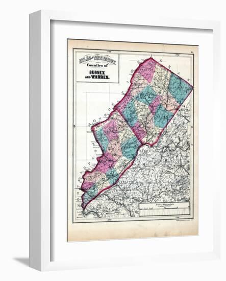 1873, Sussex and Warren Counties Map,New Jersey, United States-null-Framed Giclee Print