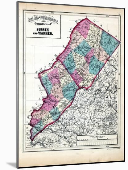 1873, Sussex and Warren Counties Map,New Jersey, United States-null-Mounted Giclee Print