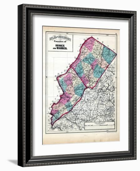 1873, Sussex and Warren Counties Map,New Jersey, United States-null-Framed Giclee Print