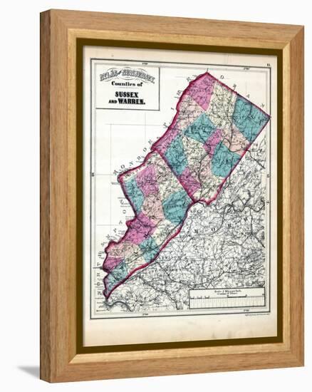 1873, Sussex and Warren Counties Map,New Jersey, United States-null-Framed Premier Image Canvas