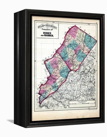 1873, Sussex and Warren Counties Map,New Jersey, United States-null-Framed Premier Image Canvas