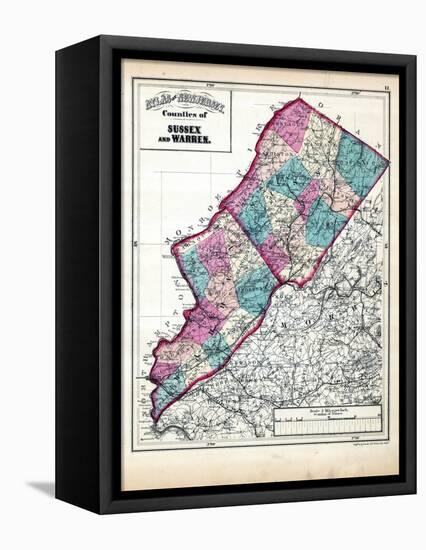 1873, Sussex and Warren Counties Map,New Jersey, United States-null-Framed Premier Image Canvas