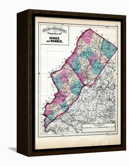 1873, Sussex and Warren Counties Map,New Jersey, United States-null-Framed Premier Image Canvas