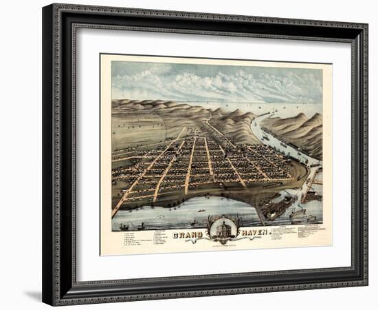 1874, Grand Haven Bird's Eye View, Michigan, United States-null-Framed Giclee Print