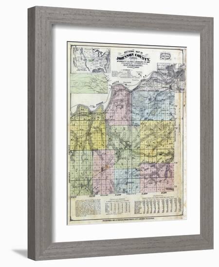 1874, Johnson County Sectional Map, Kansas, United States-null-Framed Giclee Print