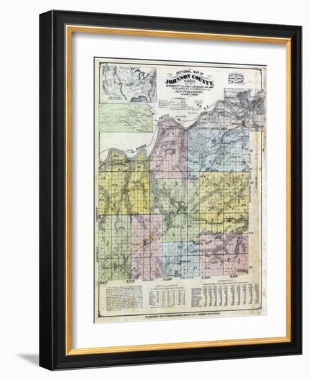 1874, Johnson County Sectional Map, Kansas, United States-null-Framed Giclee Print
