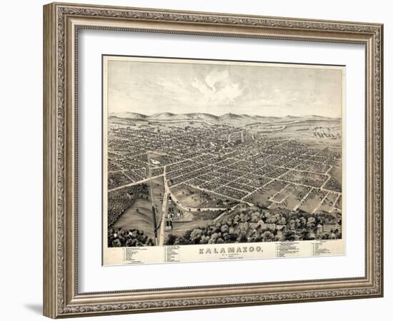 1874, Kalamazoo Bird's Eye View, Michigan, United States-null-Framed Giclee Print