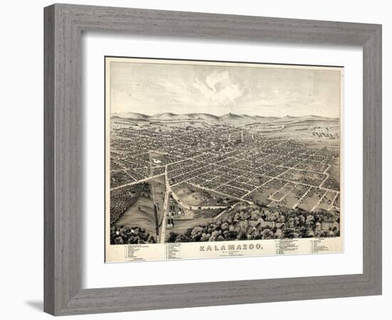 1874, Kalamazoo Bird's Eye View, Michigan, United States-null-Framed Giclee Print